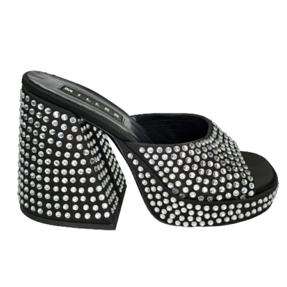 Simon Miller Black Crystal Embellished Slice Heeled Platform Sandals